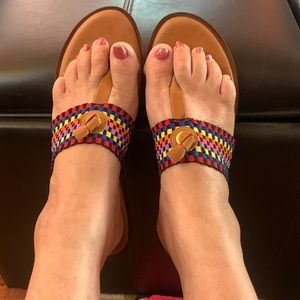 Italian Shoemakers Multicolored Stretchy Sandals with Brown Leather Accent